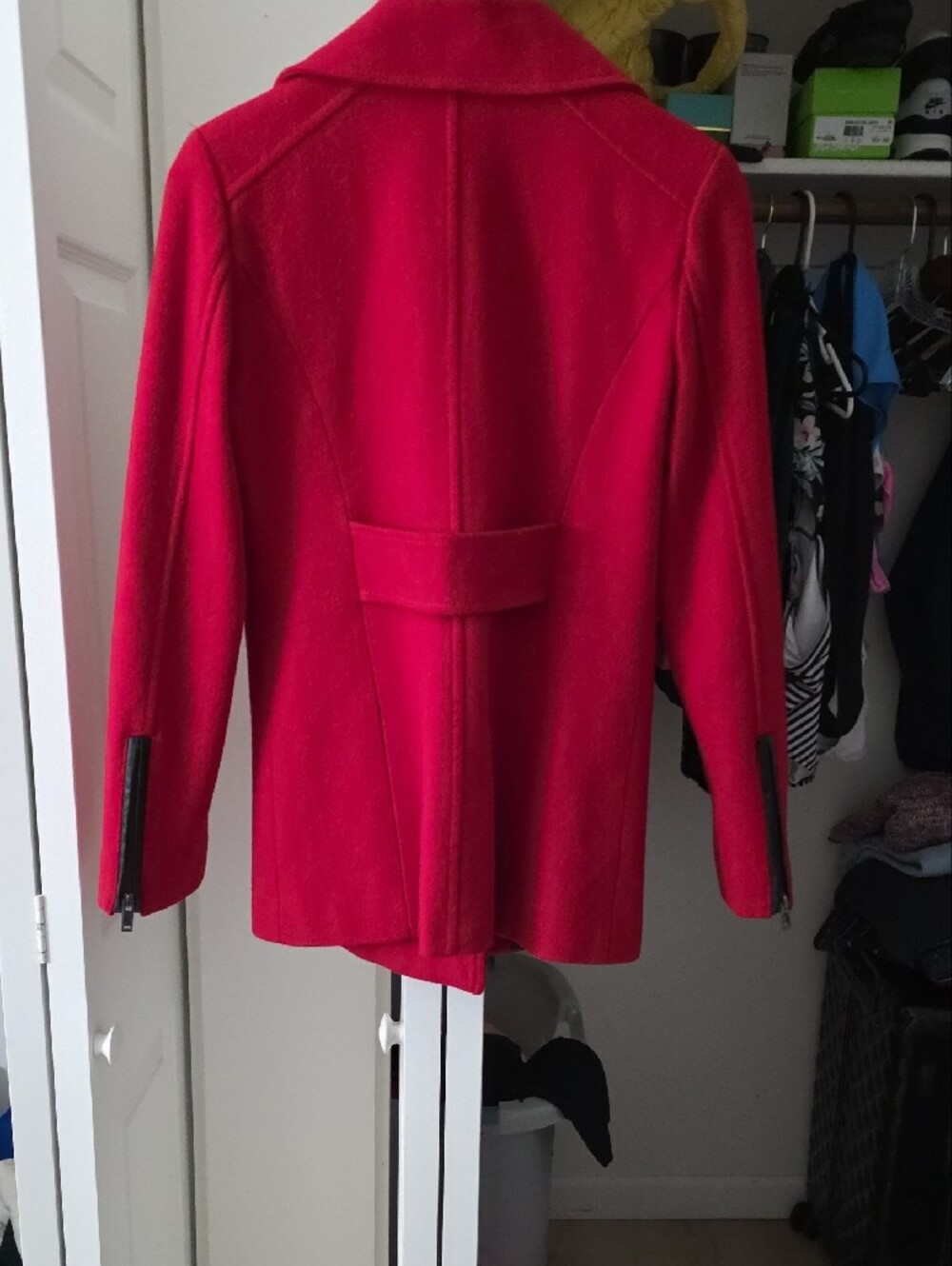 Black Rivet Red Double-Breasted Pea Coat - Picture 8 of 10